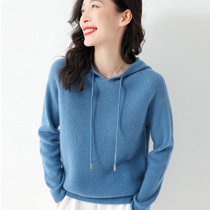 Women's Hooded Sweater: New Autumn/Winter Loose Fit Core-Spun Yarn Pullover