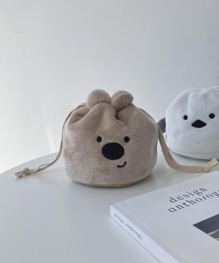 AS KNOW AS Plus (ASKNOW AS PLUS) ZY8389 Soufflé Animal Drawstring Pouch, Small, Wallaby Design, Fluffy, Cute Animal Design, Small Item Storage,