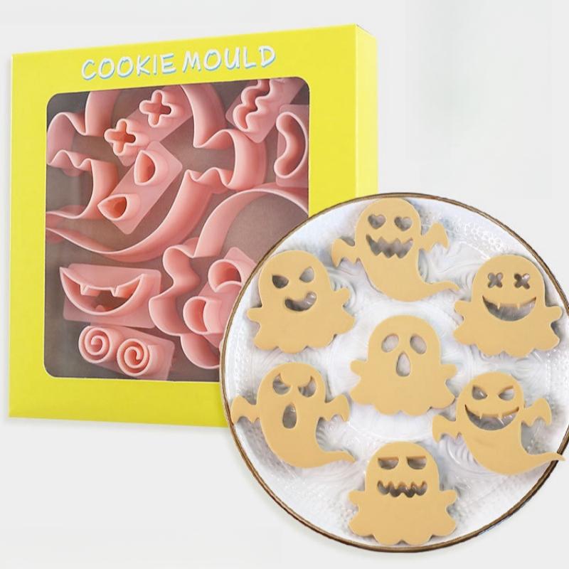 Halloween Cookie Cutters DIY 10Pcs/ Set Ghost Face Biscuit Fondant Embosser Stamp Cake Decorating Tool Baking Supplies
