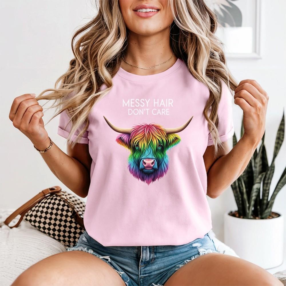 Highland Cow Messy Hair Colorful Unisexs Tshirt