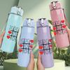 1PC Heart Checkered Game Board Print 750ml Color Plastic Sports Water Bottle Leakproof Flip Straw Lid Suitable for Sports Office Home Use