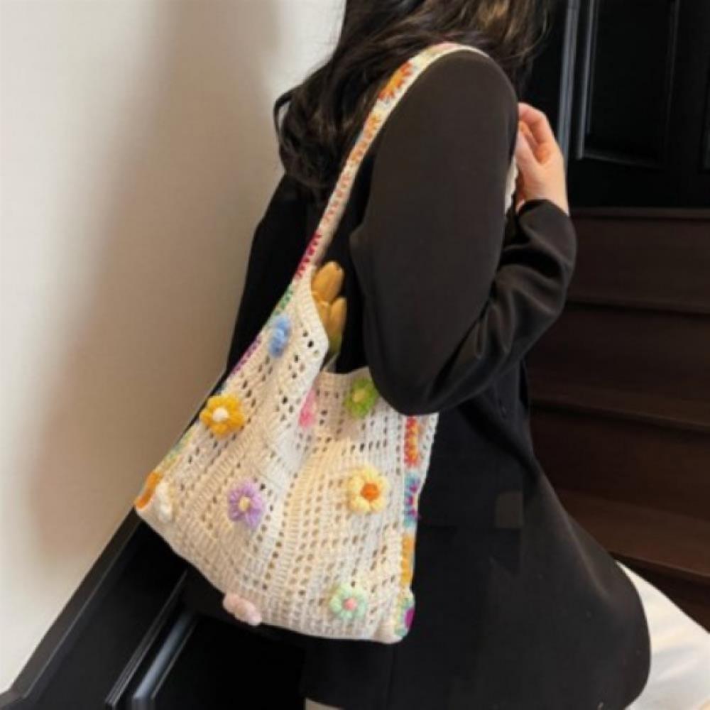New Arrivals Open Run Floral Ethnic Knit Shoulder Bag