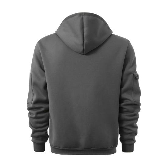 Men Spring Fall Fitness Hoodie with Zipper Decor Plush-lined Hooded Multi Pockets