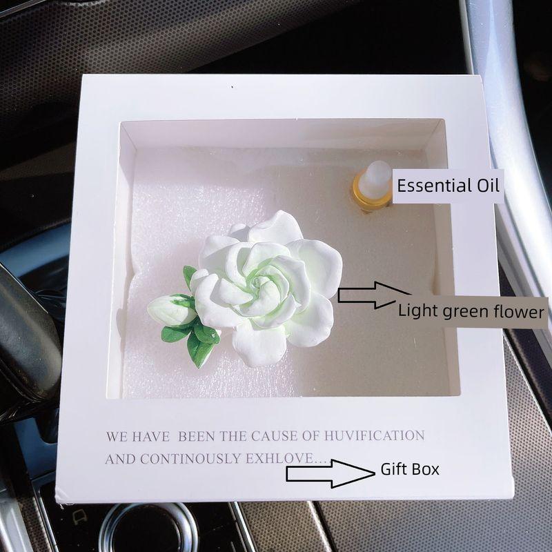 Jasmine Car Air Freshener for Air Conditioning Vent, Gardenia Car Perfume Decoration, Flower Aroma Diffuser Stone Light Green Gardenia+Essential Oil+Gift Box