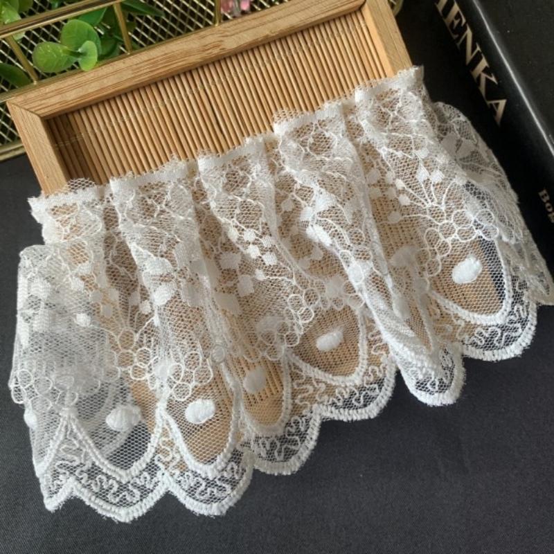 High Quality Double Cotton Thread Embroidery Pleated Tulle Lace DIY Dress Skirt Underwear Cuff Curtain Hem Sewing Decoration