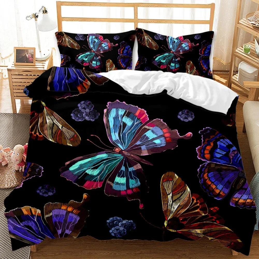 Butterfly Duvet Cover King/Queen Size,Beautiful Blue Shiny Butterflies Print Soft Bedding Set for Kids Teens Girls,2 Pillowcases