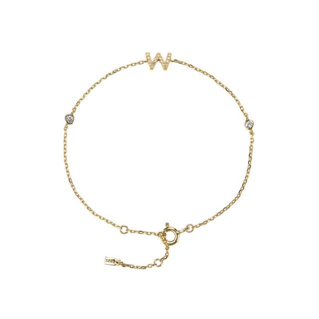 925 Sterling Silber Initiale 26 Buchstaben Alphabet Monogramm Gold Name Armband Kristall Cz Zirkon Modischer Schmuck