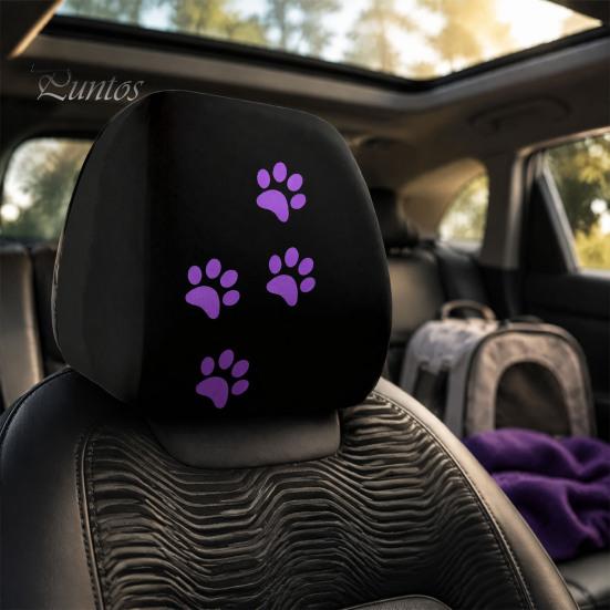 Elastic Polyester Auto Decor 2Pcs Universal Car Headrest Cover with Purple Cat Paw Print, Durable Seat Accessories Protector for Most Vehicles,