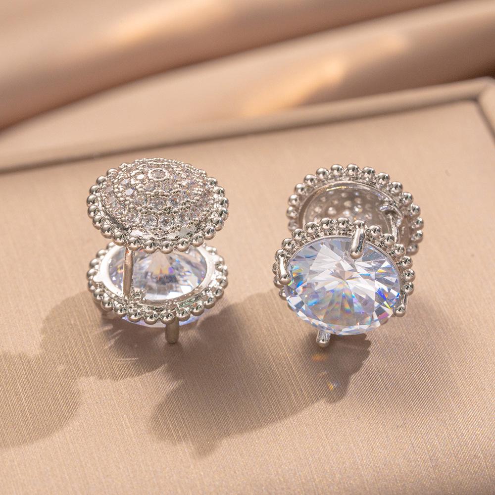 Французские ретро серьги из 18-каратного золота, двусторонние, геометрические, с цирконием, для женщин