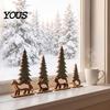 Festive Home Decor for Winter Season 4Pcs Wooden Animal and Pine Ornaments, Fox Rabbit Bear Hedgehog Creative Gift Friends And Family Figurine, Rustic