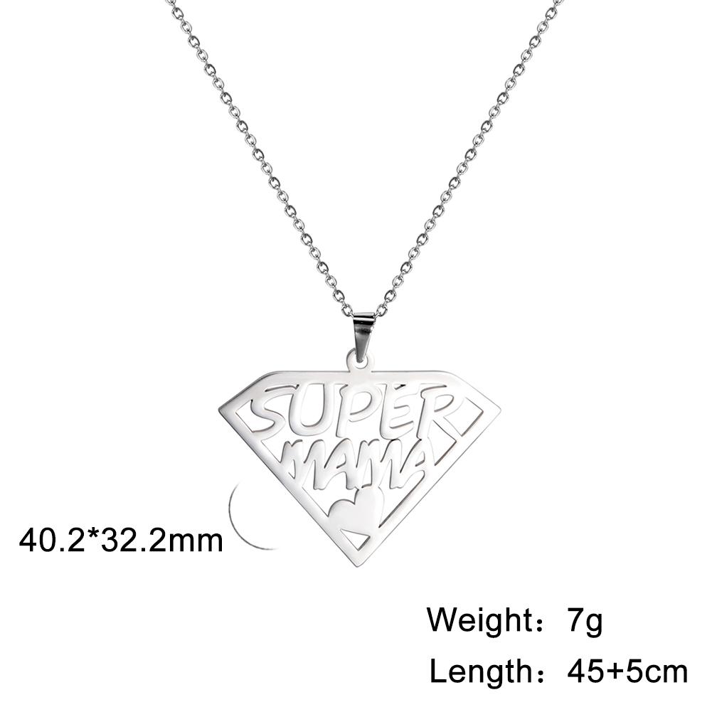 Lemegeton Mama Letter Necklace For Women Super Papa Mom Dad Pendant Stainless Steel Chain Choker Necklace Jewelry Mother's Day