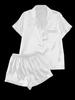 European Summer Ice Silk Pajama Set: Casual, Solid Color, Short Sleeve & Shorts, Breathable Comfort.