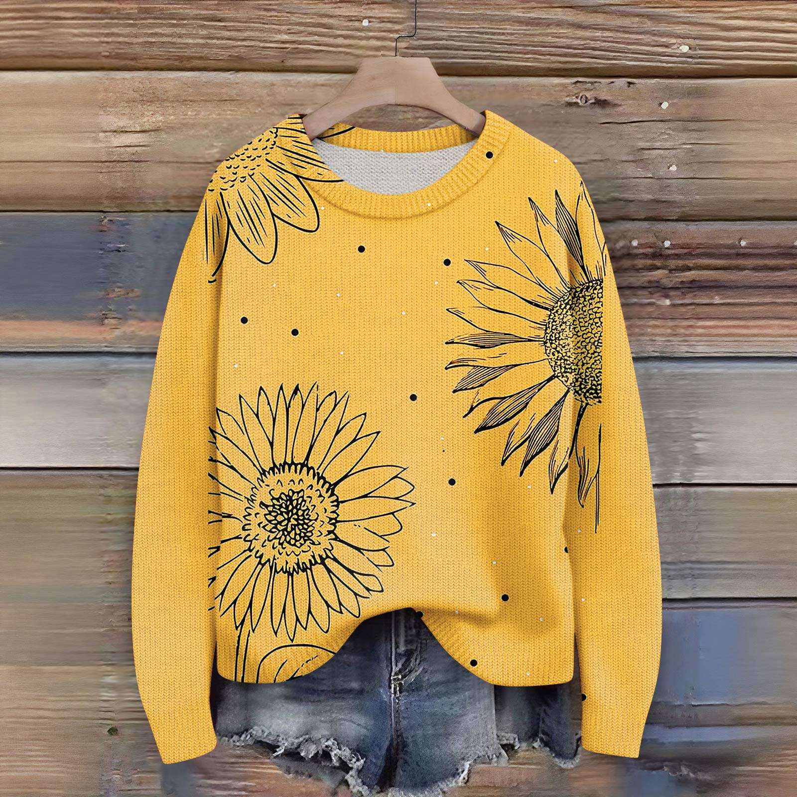 

Пуловеры с длинным рукавом для женщин, с круглым вырезом, повседневные, милые, с принтом, вязаные, оверсайз XL жёлтый