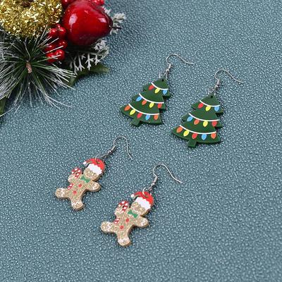 Christmas Theme Pendant Earrings: Cute Gingerbread Man, Tree, Hat, Bell & Snowman