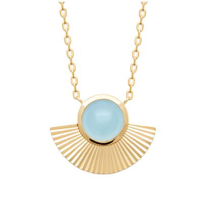 [R3942] - Gold Plated Necklace 'Cleopatra' Golden Blue Agate - 20x15 Mm