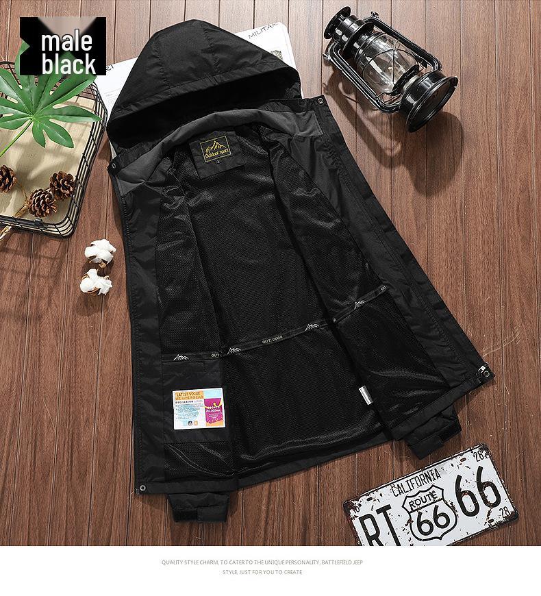 2021 Men's Spring/Autumn Thin Hooded Windbreaker - Single Layer Mountaineering Plus Size Couple Jacket
