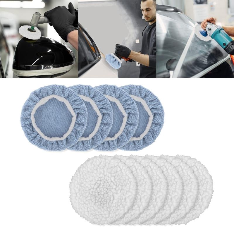 Pack of 10 Car Circular  Buffer Pads Lambskin & Microfiber Bonnet Car Polishing Pad set for Polishing Car & Furniture