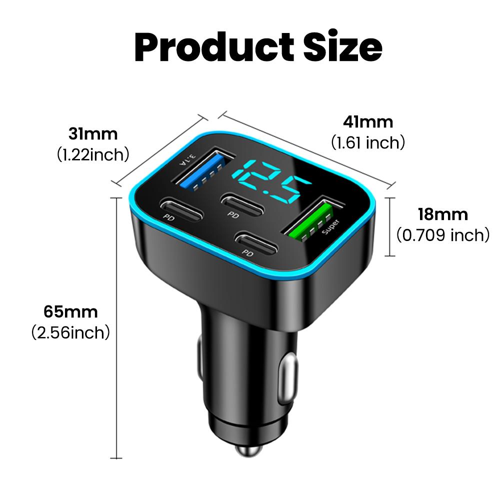 5 Ports Car Charger Fast Charging 2USB+3Type C Car Lighter PD QC3.0 Car Phone Charger For iPhone Samsung Huawei Xiaomi