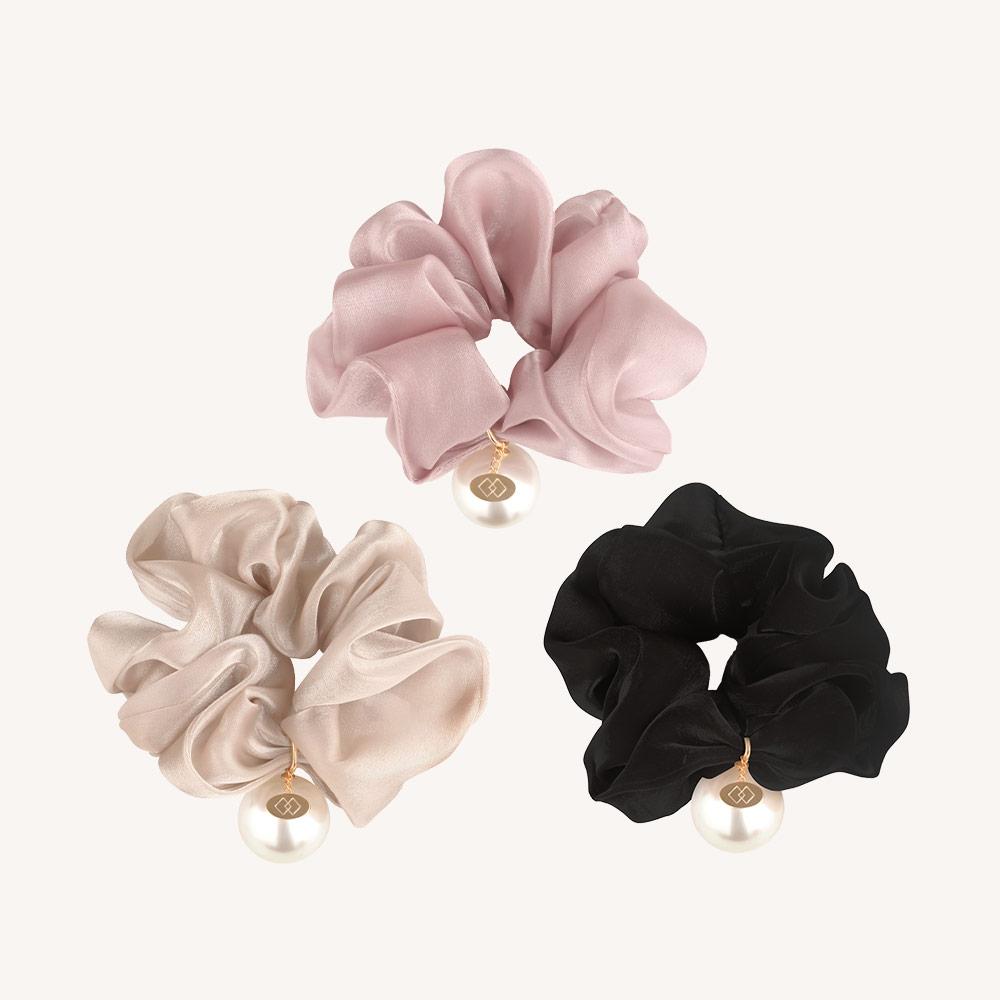 Dieuamour Glossy Mini Pearl Hair Scrunchie 3 Colors