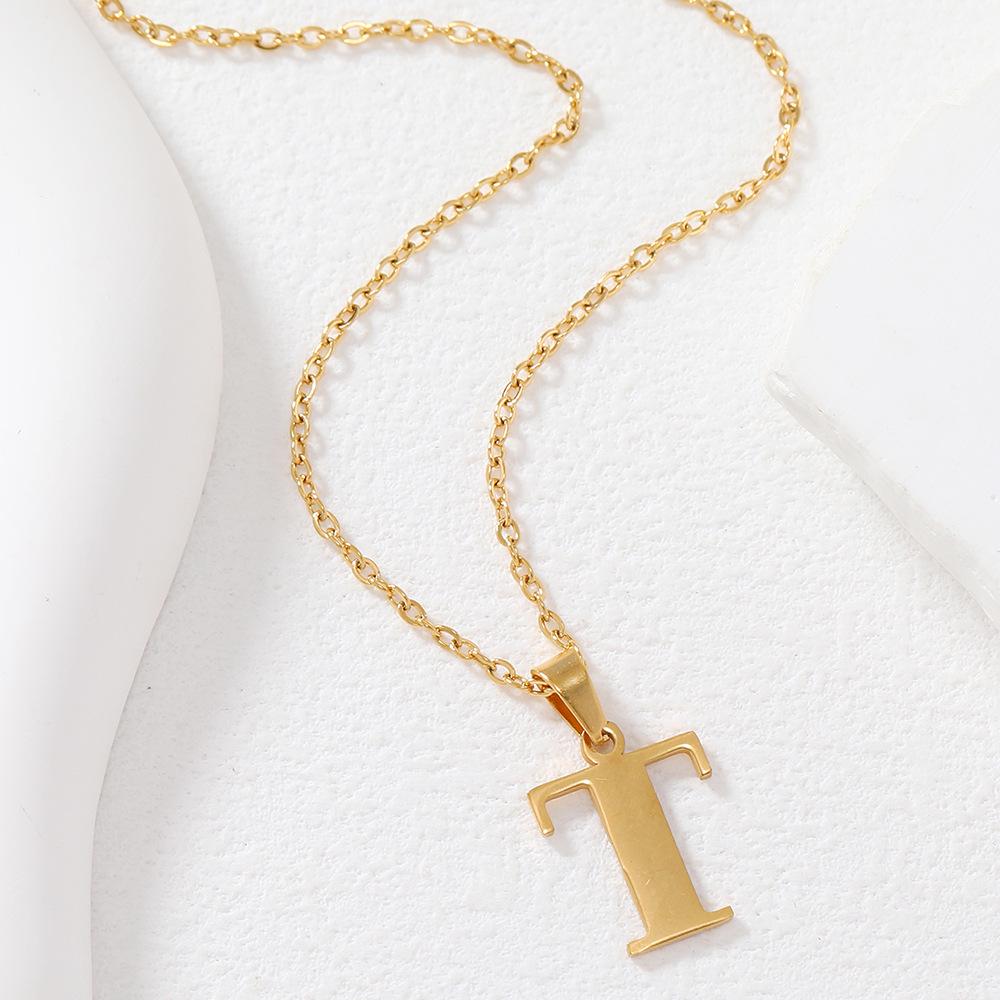 Polished Stainless Steel Alphabet Necklace - Women's Daily Wear Clavicle Chain