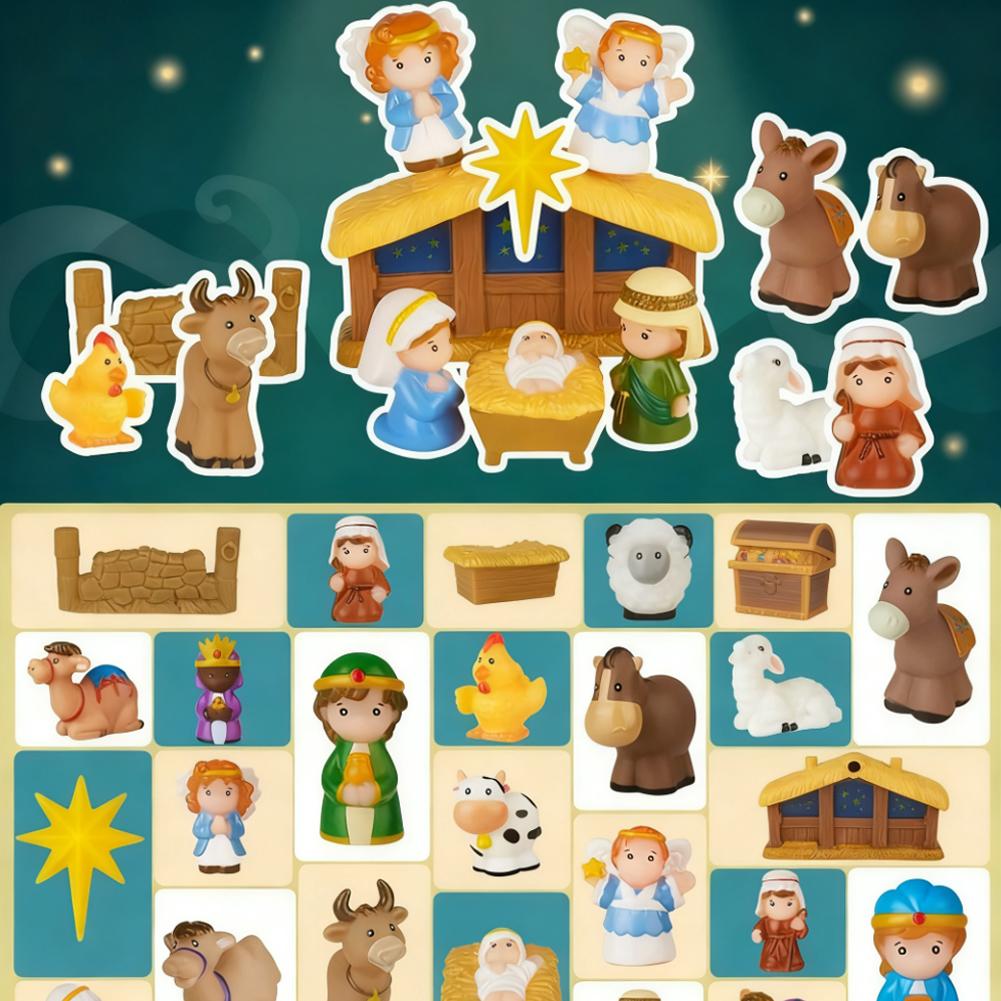Christmas Advent Calendar Miniature Nativity Figurine Set Nativity Playset, 24 Days Christmas Countdown Calendar