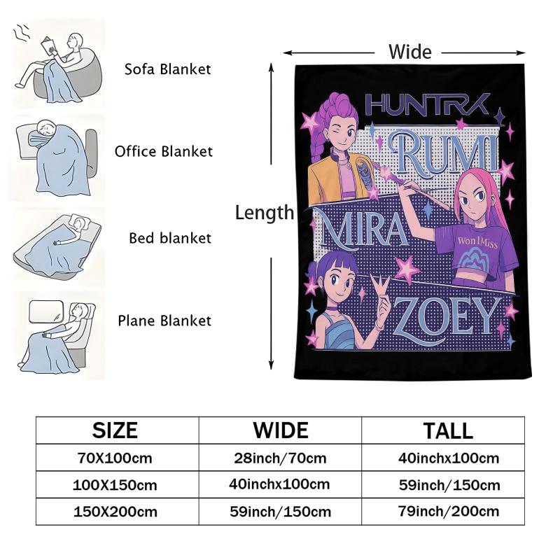K-Pop Demon Huntrix Blanket Hot Anime Soft Warm Flannel Throw Travel Camping Sofa Bed Cover Living Room Decor Anime Fans Gift