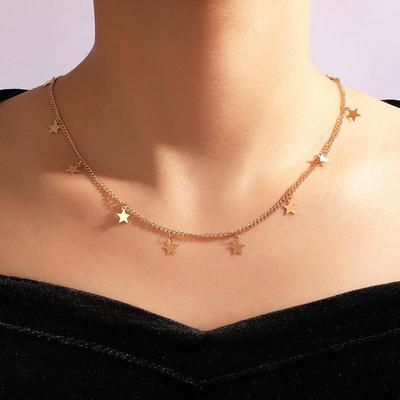 Fashion Simple Five-Pointed Star Choker Necklace for Women Jewelry Ramadan Low-Key Temperament Hollow Pentagram Short Collarbone Chain Bijoux