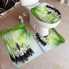Zen Green Bamboo Bath Mat Set Natural Orchid Flower Black Stone Plant Home Carpet Bathroom Decorative Floor Rug Toilet Lid Cover