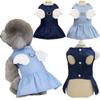 Dog Clothes Light/Deep Blue Denim Puppy Summer Clothes Wings Decor Clothing Dog Dresses Apparel Dog Harness Clothes Girls Dress