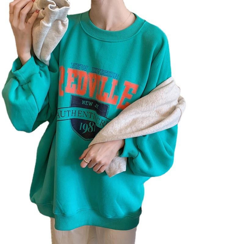 Loose Round Neck Thin Section Long-sleeved Sweatshirt Women Fall Student Coat Tops Fashion Retro Versatile Sweatshirt
