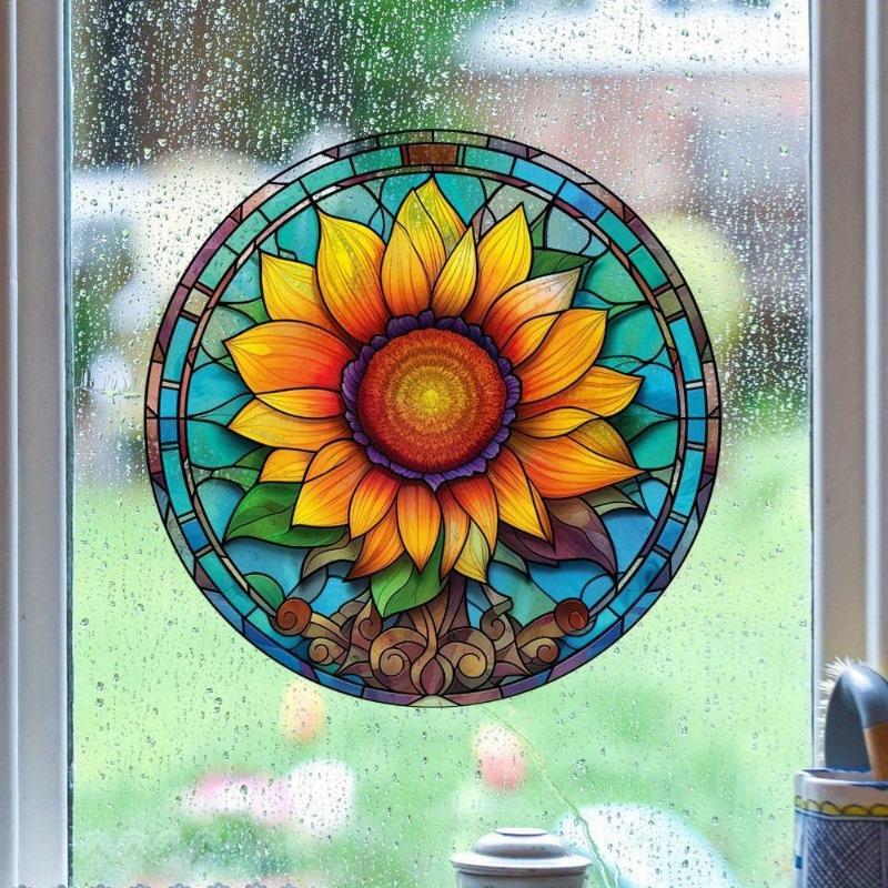 Adesivo di Avvertimento Anti-collisione Girasole Colore 3D Elettrostatico Vetro Finestra Adesivo Artistico Decorativo