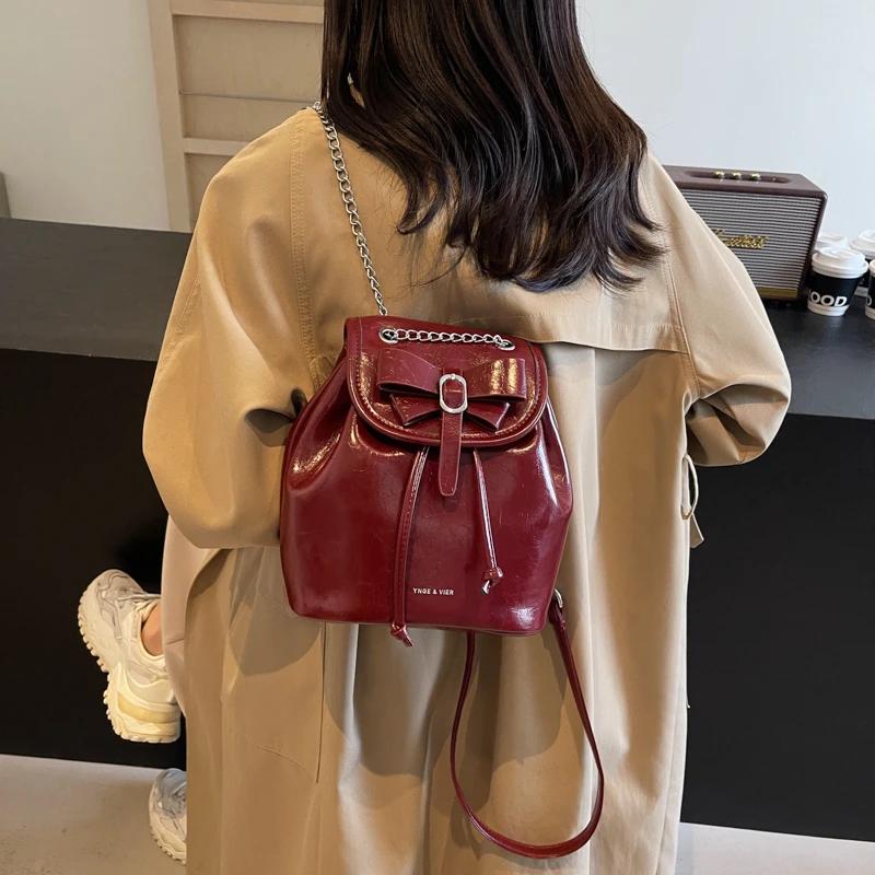 Women Backpacks New Fashion PU Leather Women's Handbags Luxury Large Capacity Waterproof Solid String Bags