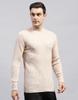 MONTE CARLO Mens Solid Beige High Neck Full Sleeve Pullover