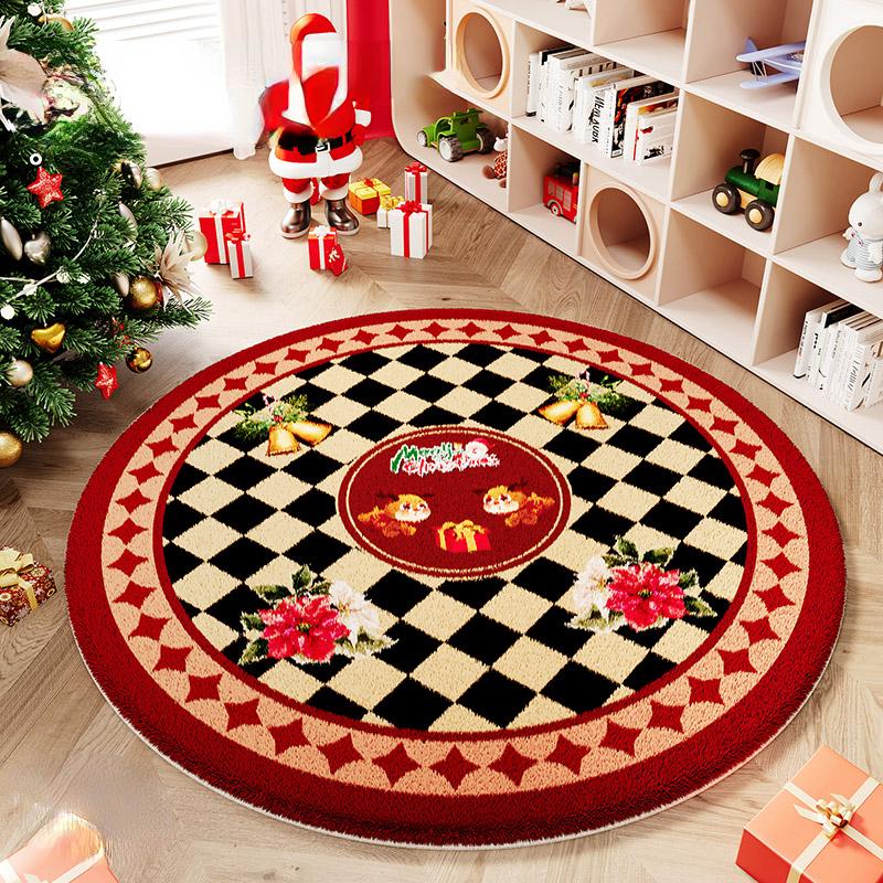 Cartoon Style Rugs for Bedroom Christmas Living Room Decoration Red Carpet Round Thickend Lounge Floor Mat Fluffy Soft Plush Rug