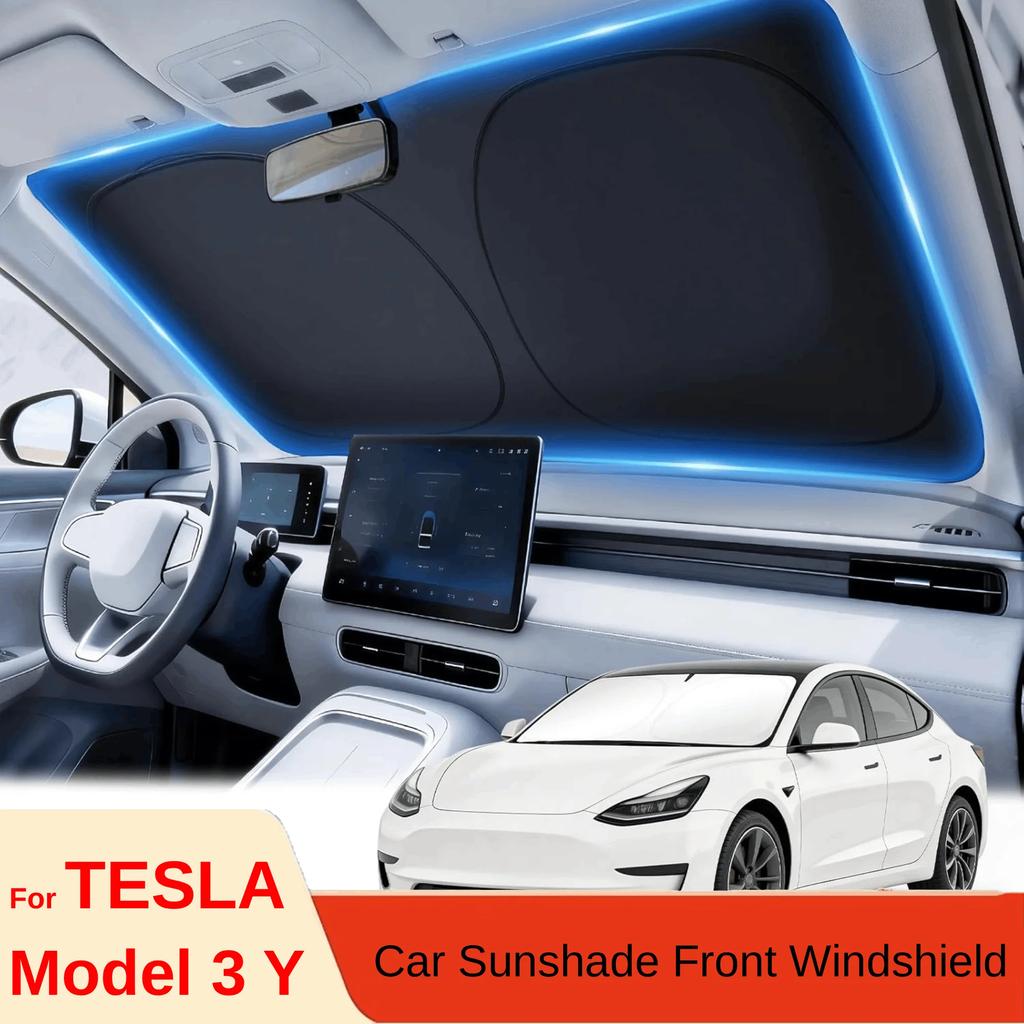 Foldable Car Windshield Sunshade For Tesla Model 3/Y UV Protection Heat Insulation Sun Visor Reflective Fabric With Storage Bag