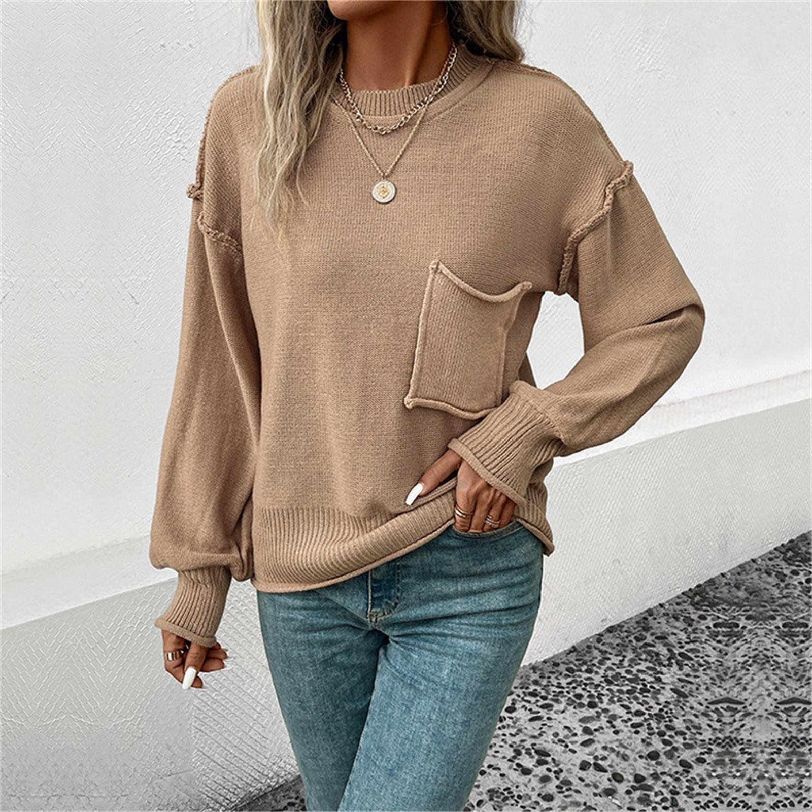 

Женский модный темпераментный свитер с однотонными рукавами и обратным карманом