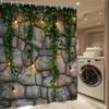 Rustic Stone Wall Shower Curtain Green Vines String Lights Nature Garden Design Cozy Bathroom Decor Waterproof Elevate Space