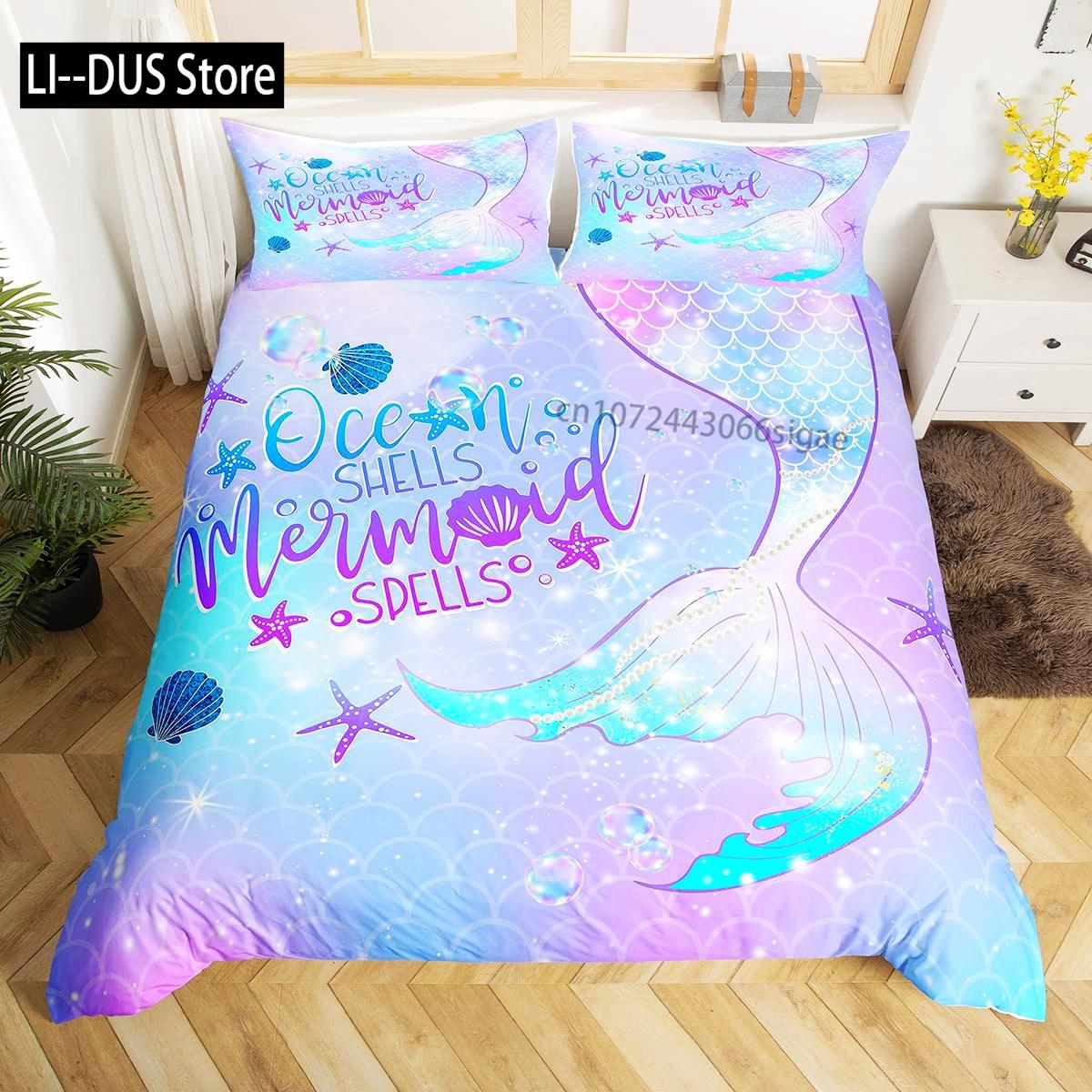 

Girls Mermaid Comforter Set Twin Size Fish Scale Bedding Set 3Pcs Bedroom Decor Quilt Cover With 2 Pillowcase Twin Full Size 150*200cm 3pcs