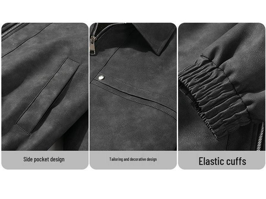 Men's Fleece-Lined Leather Jacket: Warm, Windproof, Versatile Winter Coat with Turn-Down Collar