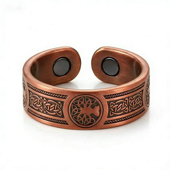 Retro Style Flower Magnet Bracelet & Ring Set In Red Copper for Couples