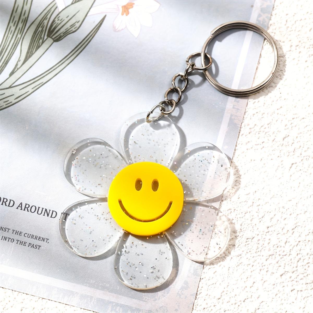 

Красочный градиентный брелок для ключей в виде подсолнуха, креативный кулон в виде цветка с улыбкой для мужчин и женщин, простой шарм для школьной сумки, кольцо для ключей от машины, акрил прозрачный