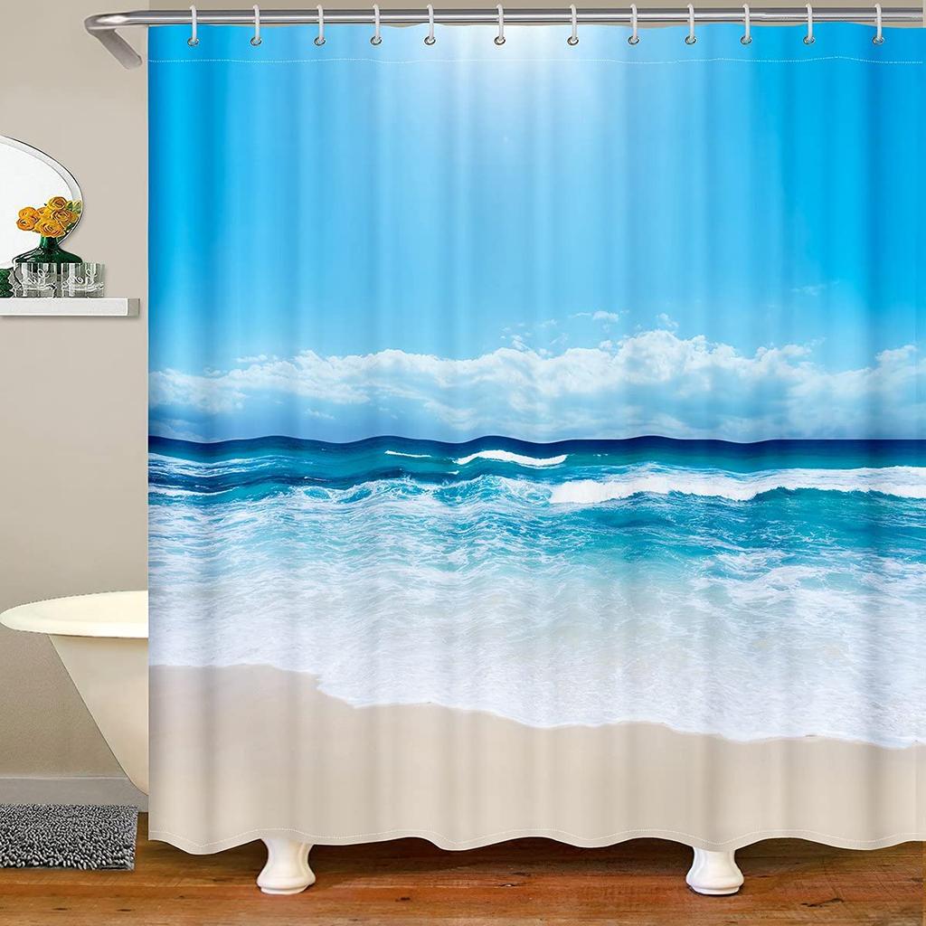 Beach Coastal Shower Curtain Summer Hawaii Ocean Seaside Sunset Sunrise Shower Curtains For Bathroom Waterproof Bath Curtain