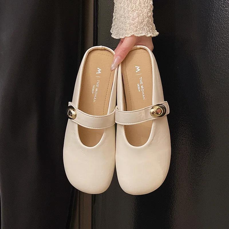 Fashion Hot Sell Woman Net Ballet Shoe Buckle Band Strap Boat Shoe Light Outdoor Grandma Shoes Flat Dress Shoe Gentle Mary Jane