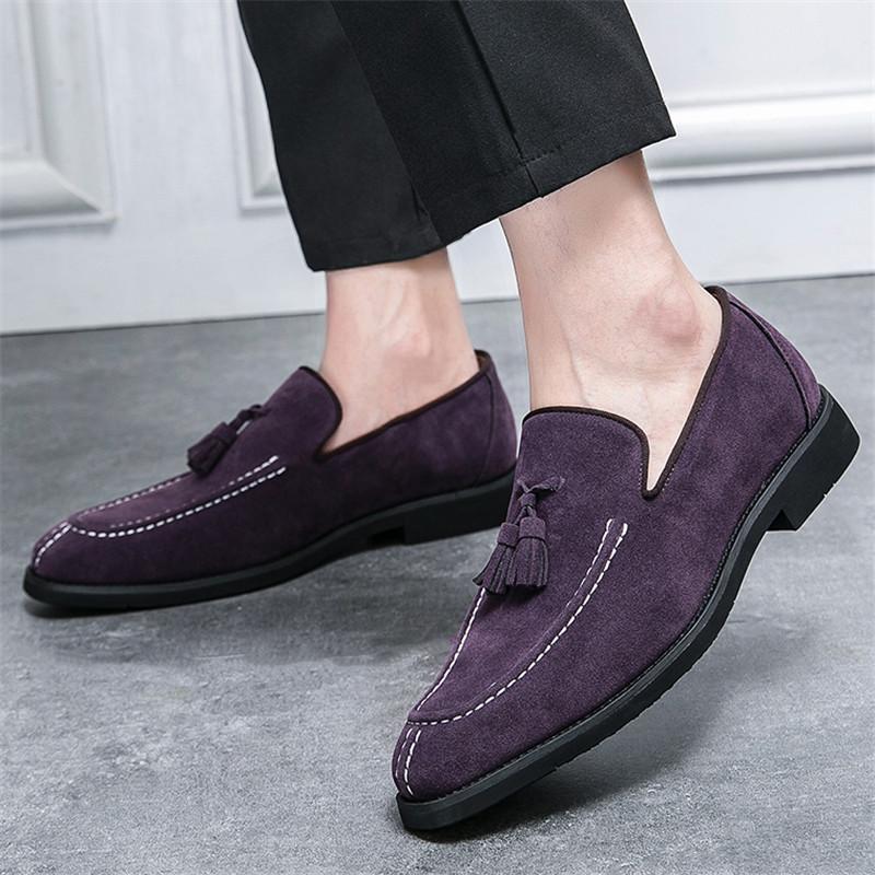 New Britain Fashion Men's Pointed Bule Purple Tassels Slip On Casual Shoes Loafers Formal Wedding Dress Footwear Zapatos Hombre