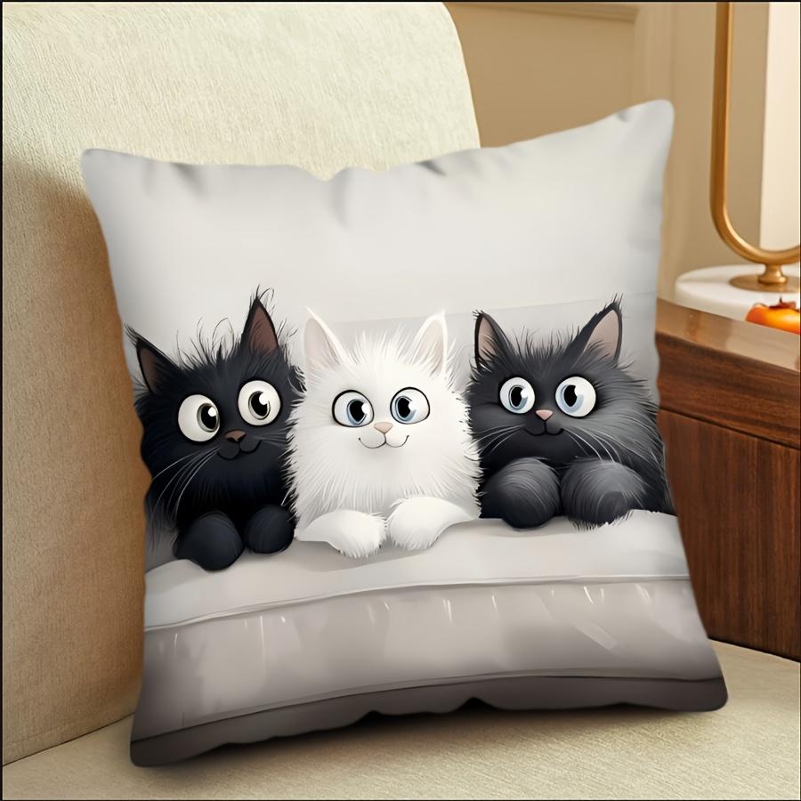 Chic Cartoon Cat Pillow Cover 17.7x17.7 Inches - Modern Decorative Cushion Cover for Sofa, Living Room