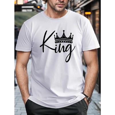 Camiseta para Hombre Tallas Grandes Corona de Rey Arrugada, Cuello Redondo, Manga Corta, Corte Regular, Verano