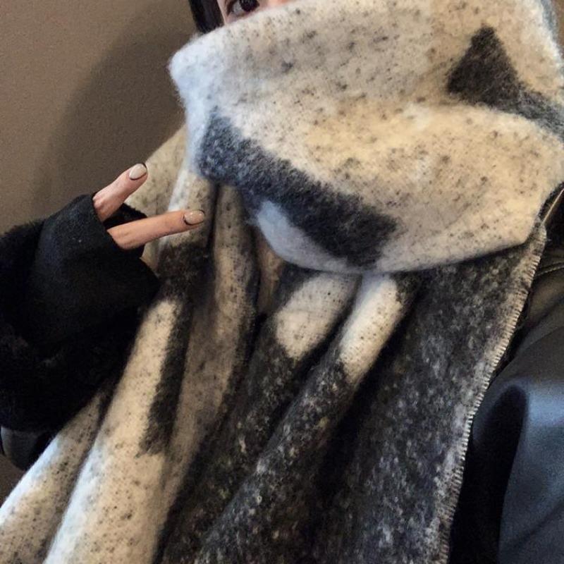 F Word New Mohair Braided Scarf Women's Winter Shawl Thickened High-end Warm Plush Scarf