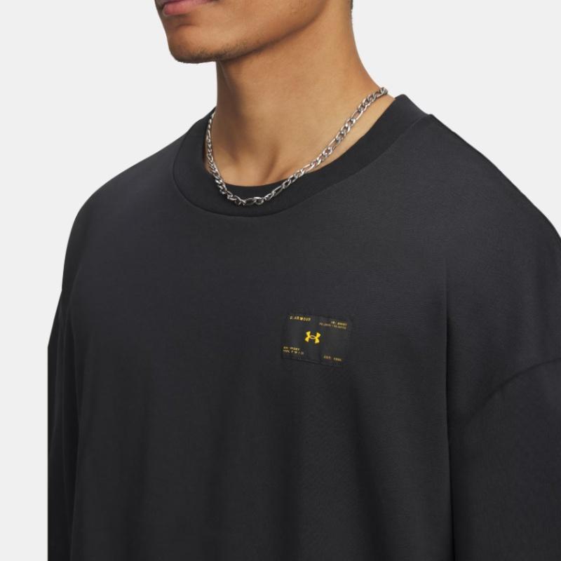 Under Armour Woven Series Label Heavyweight Fashion Versatile Trendy Simple Short Sleeve T-Shirt Men Tops 6005668-001