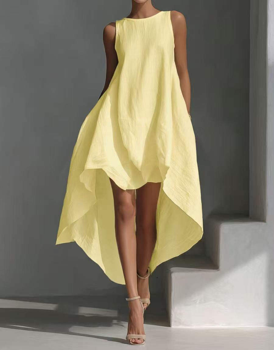 

2026 Women s Sleeveless Irregular Cotton Linen Dress XXL жёлтый