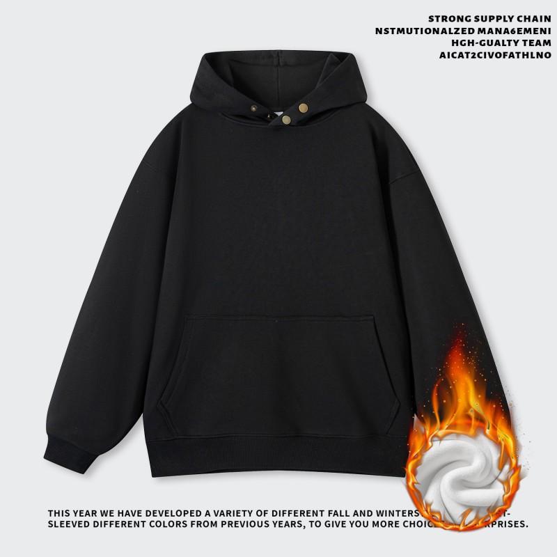 500GSM Heavyweight Cotton Hoodie Men Fleece Lined Winter Sweatshirt Casual Streetwear